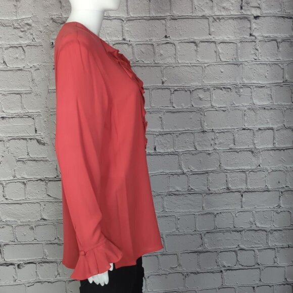 Diane Von Furstenberg Red Silk Ruffle Trim Blouse, Women's Small - Picture 4 of 9